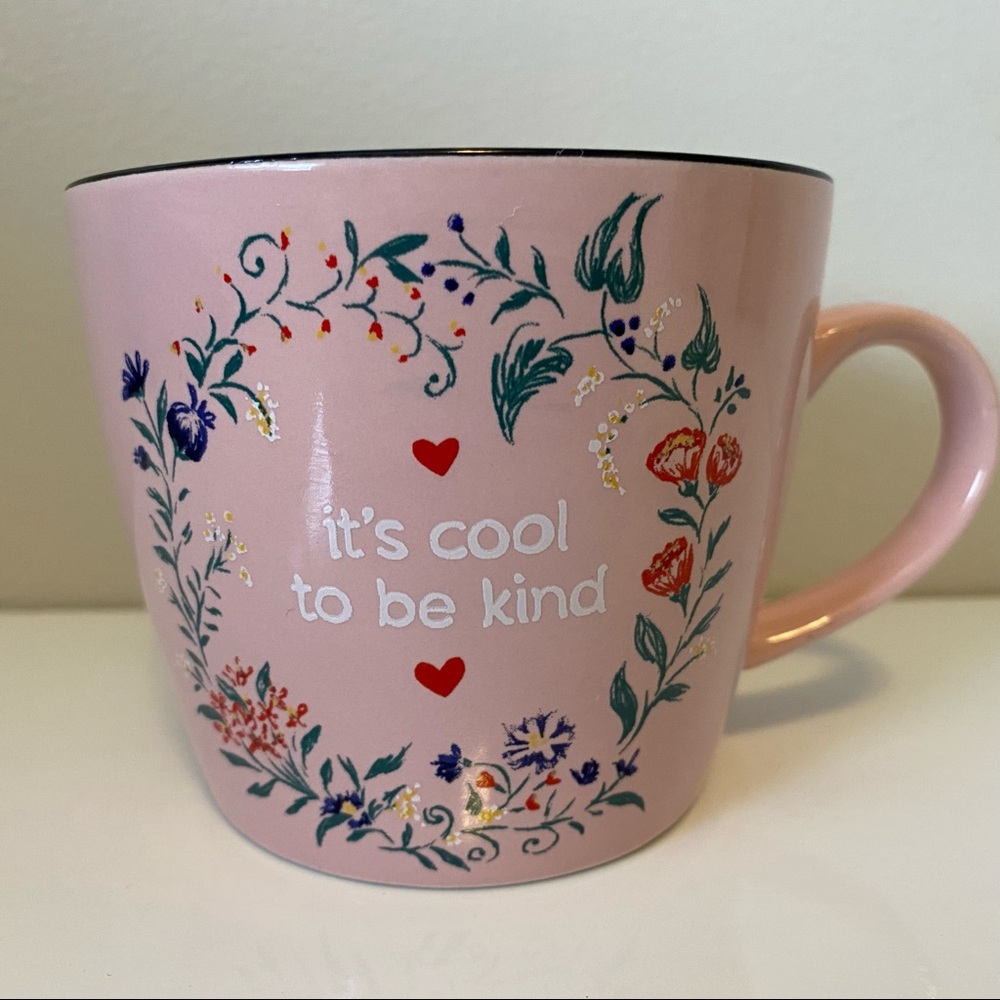 Simons Mug Graphic Statement It's Cool To Be Kind Pink Hearts Floral